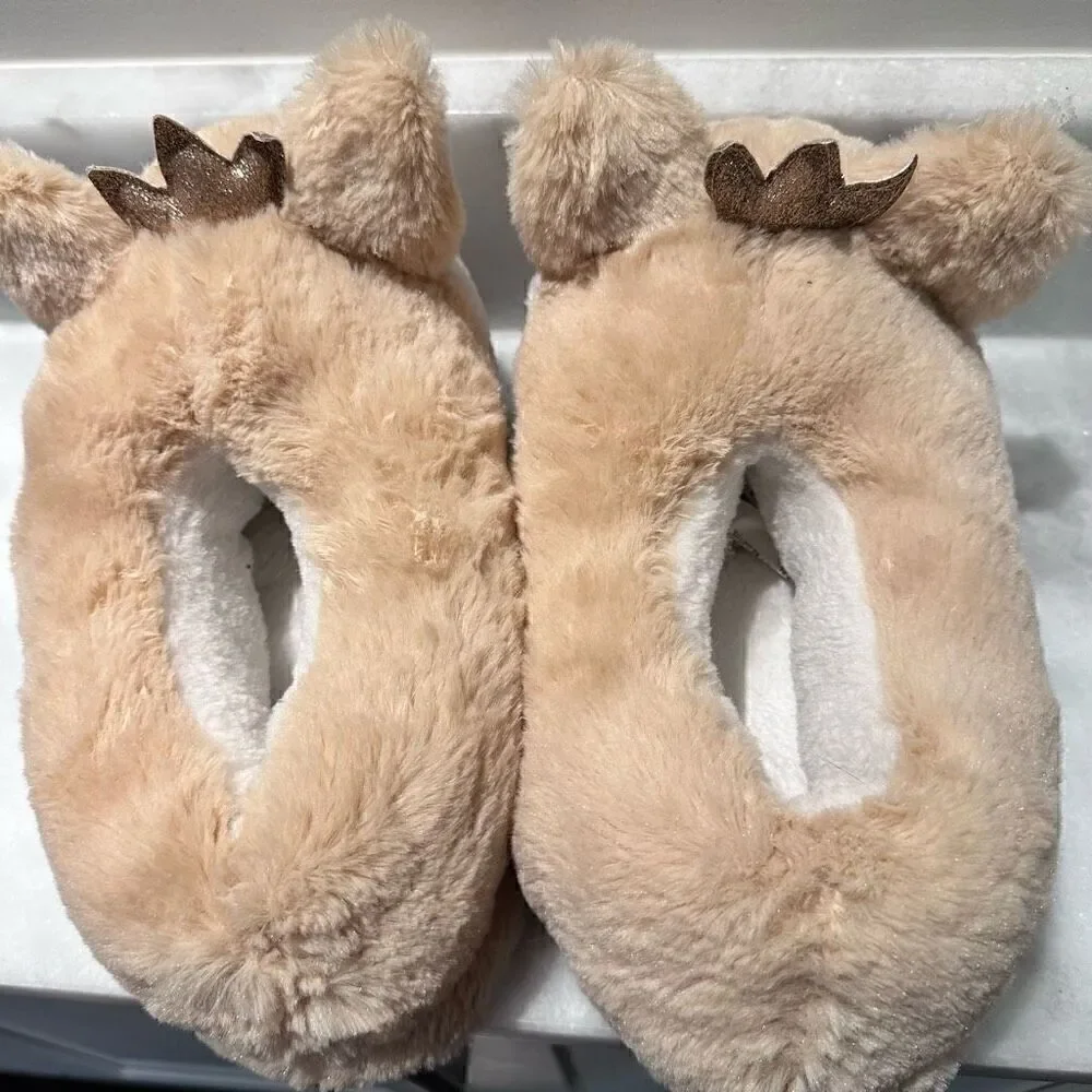 Justice Girls Large Royal Reindeer Crown Plush Indoor Slippers